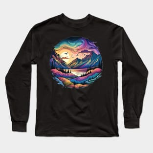 Pastel Landscape Dream | Colorful Psychedelic Art Long Sleeve T-Shirt